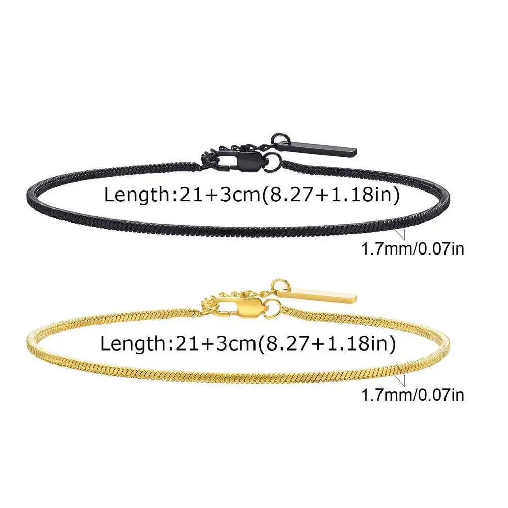 Vnox 2pcs/Set Cuban Figaro Rope Snake Chain Bracelet Set for Men Boys, Gold Black Silver Color Stainless Steel Wristband Jewelry
