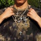 Iced Out Tennis Cross Pendant — Gold