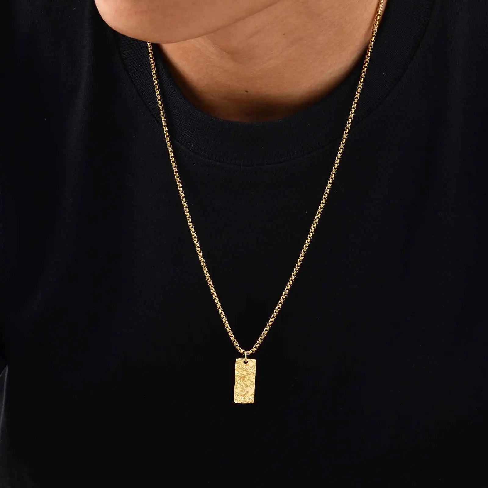 Vnox Wrinkle Geometric Necklace for Men, Stainless Steel Rectangular Pendant Box Chain Necklaces, Punk Jewelry Halloween Gifts