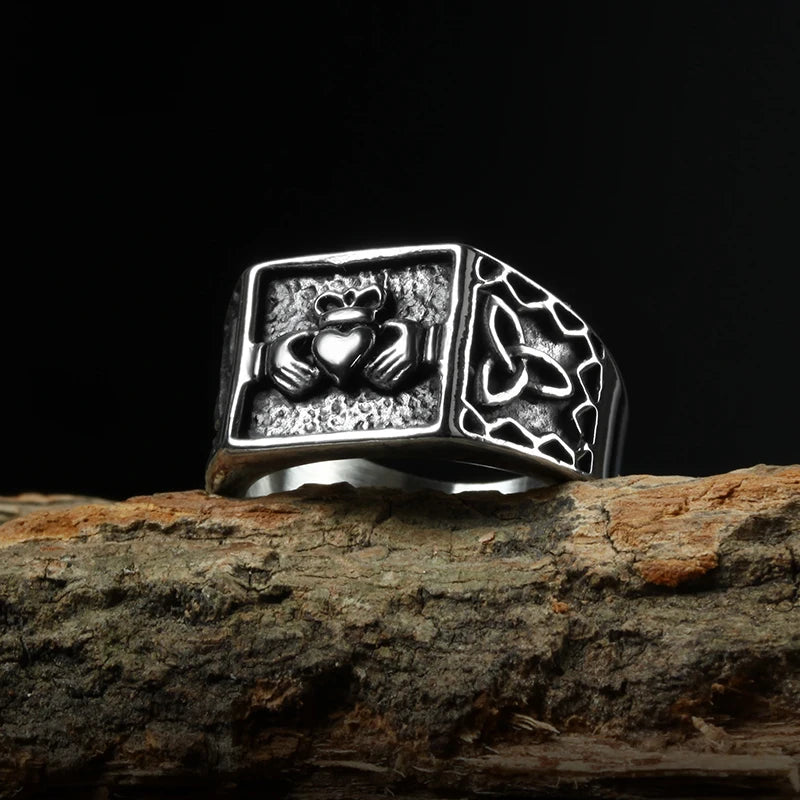Viking Heart-in-Hand Knot Ring — Stainless Steel
