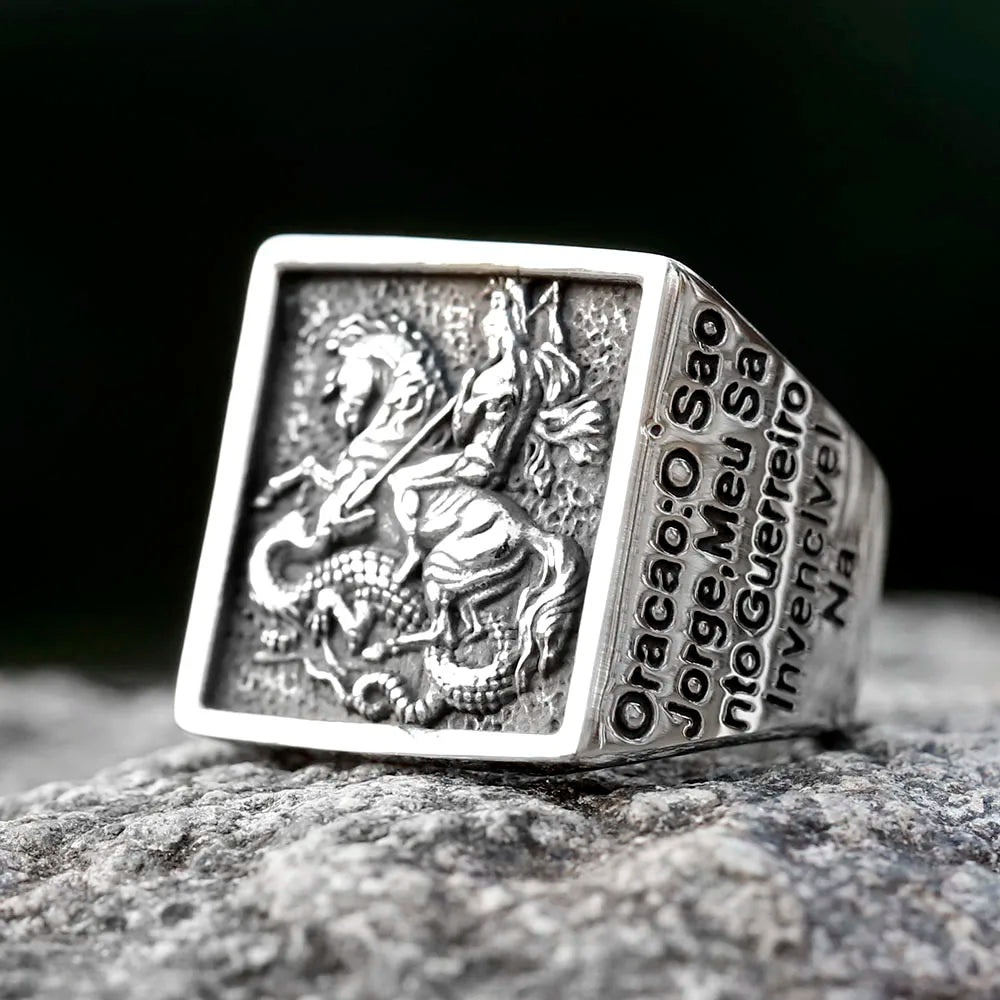 Vintage Knight Design Signet Ring — Stainless Steel