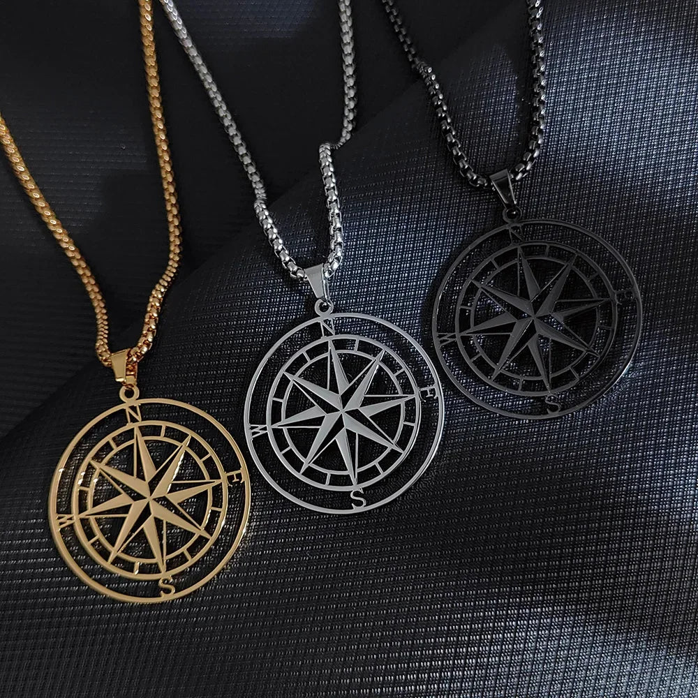 Viking Compass Anchor Pendant Necklace — Gold