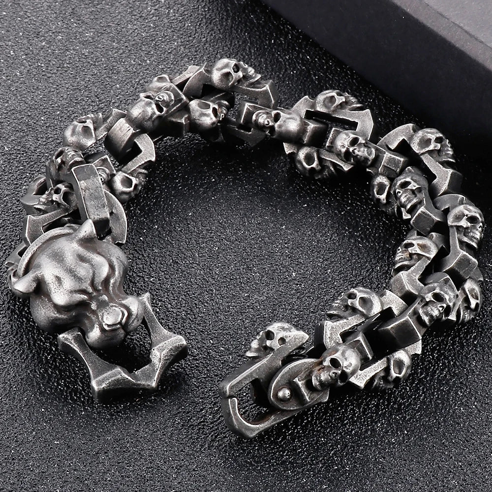 Men's Punk Panther Head Bracelet Gothic 316l Stainless Steel Biker Chain Halloween Skull Wristband Bracelets Jewelry