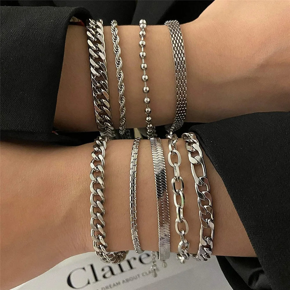 316L Stainless Steel Cuban Chain Bracelet for Men Women Figaro Vintage Metal Viking Kpop Pulseras Emo Cute Luxury