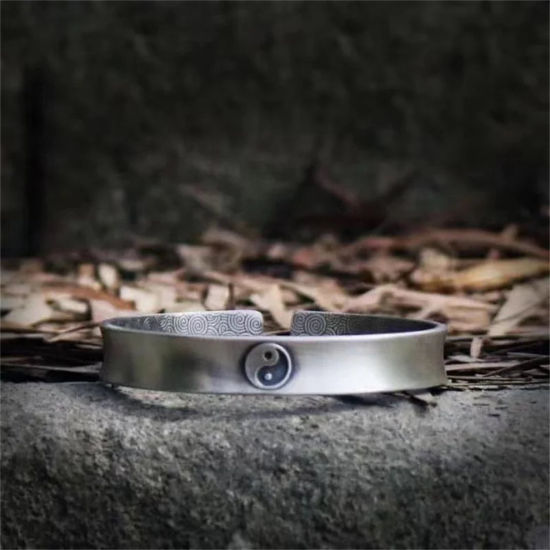 Eight Trigrams Auspicious Clouds Open Bangle Bracelet for Men