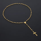 6MM Rosary Necklaces For Women Men Long Gold Silver Color Chain Crucifix Cross Pendant Necklace Religious Prayer
