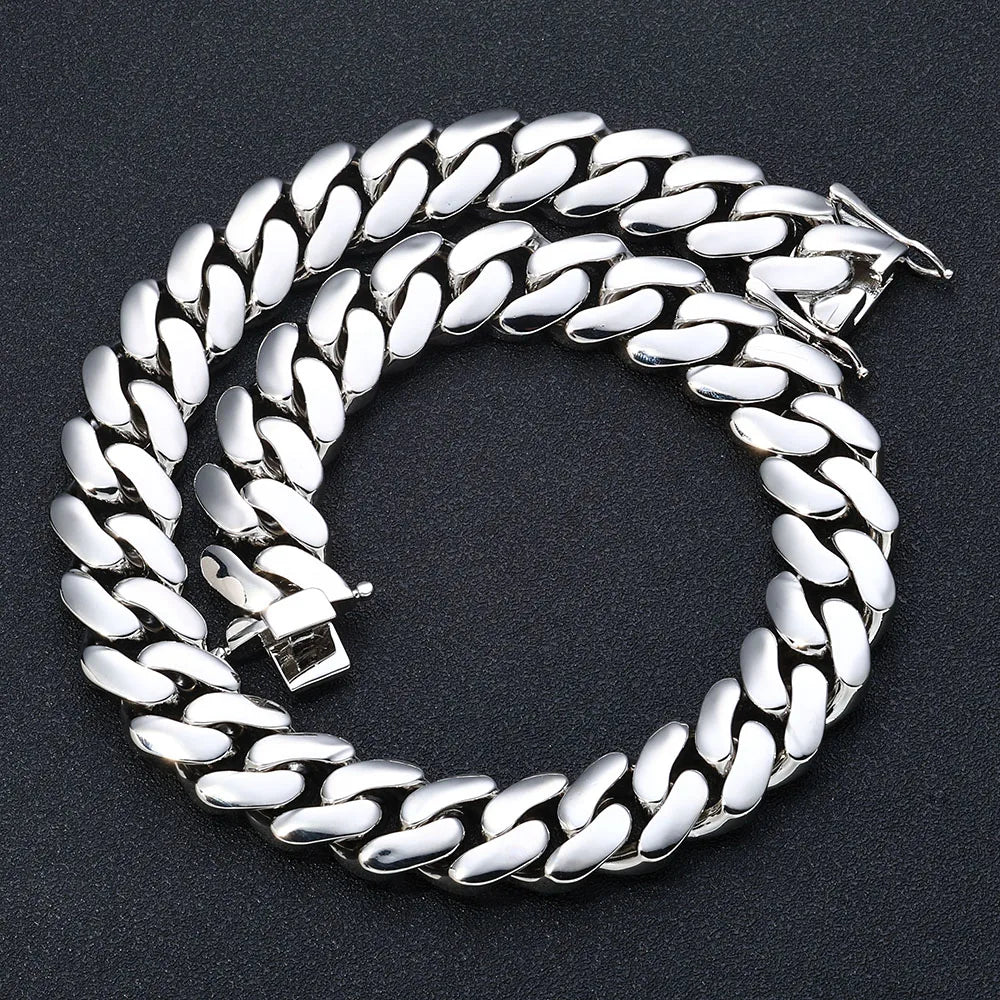 HHIOK 22mm Thick Cuban Link Necklace Iced Out Exquisite Brass High Polished Hip Hop Jewelry For Men and Women