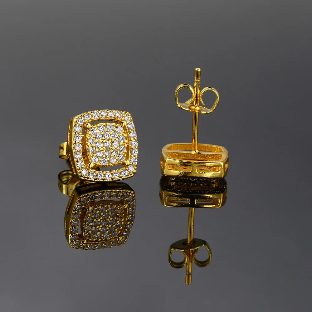 Iced Out Square Zirconia Stud Earrings CZ
