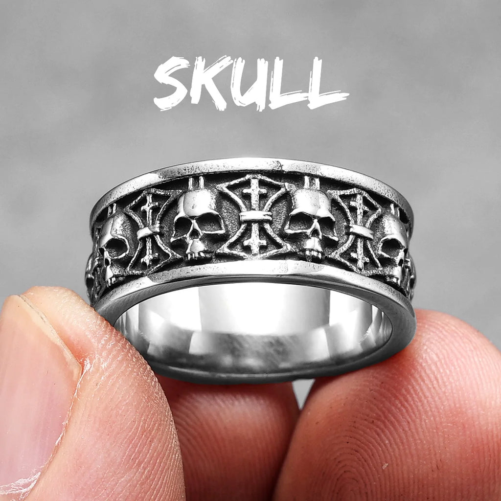 Vintage Punk Gothic All Skull Head Series Stainless Steel Womens Mens Rings Unique for Biker Jewelry Creativity Gift