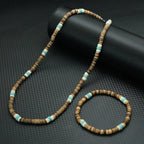 Coconut Wood Necklace Bracelet Set — Stainless Steel
