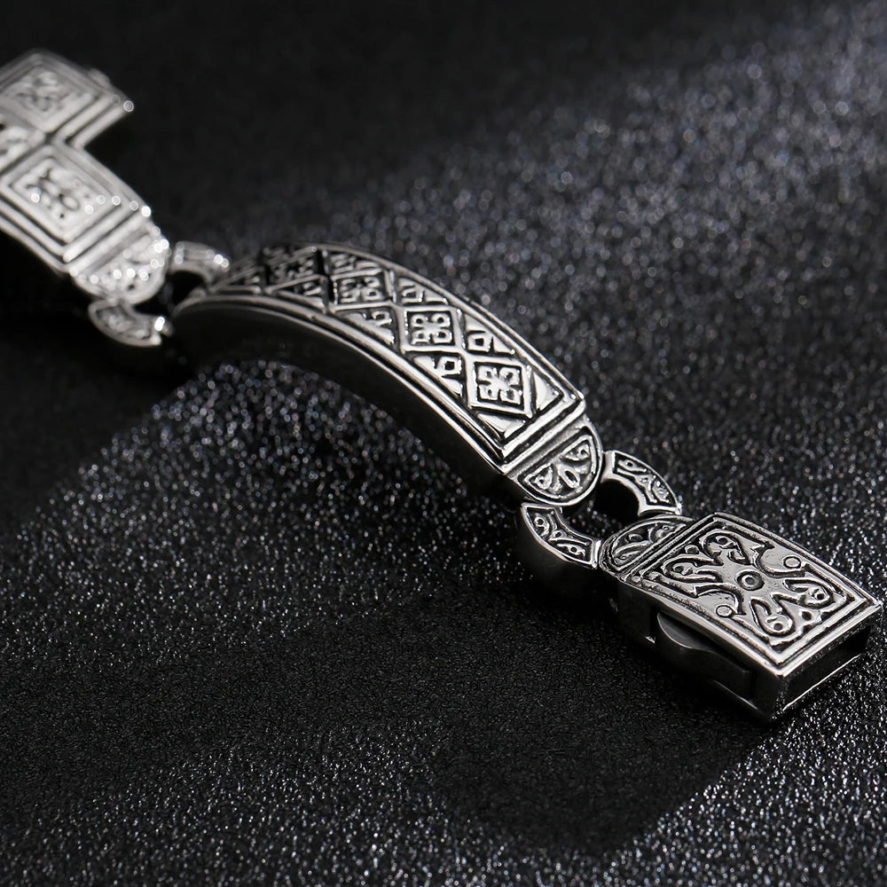 Vintage Solid 316L Stainless Steel Cross Wrap Bracelet for Man 14MM Width Religious Men's Jewelry Accessory Bracelets