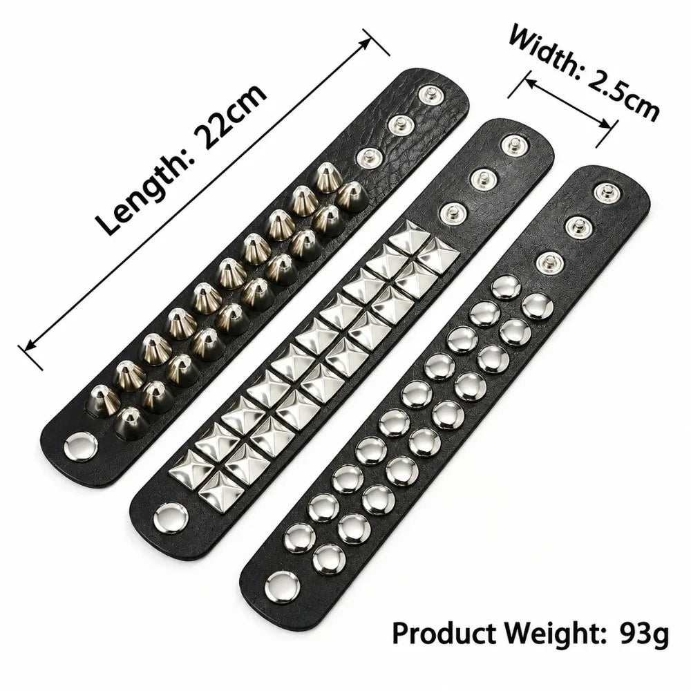 Classic Adjustable Size Rivet Bangle Square Wide Rows Nails Spike Cuff Bracelet PU Leather Bracelets Bangle Men Women