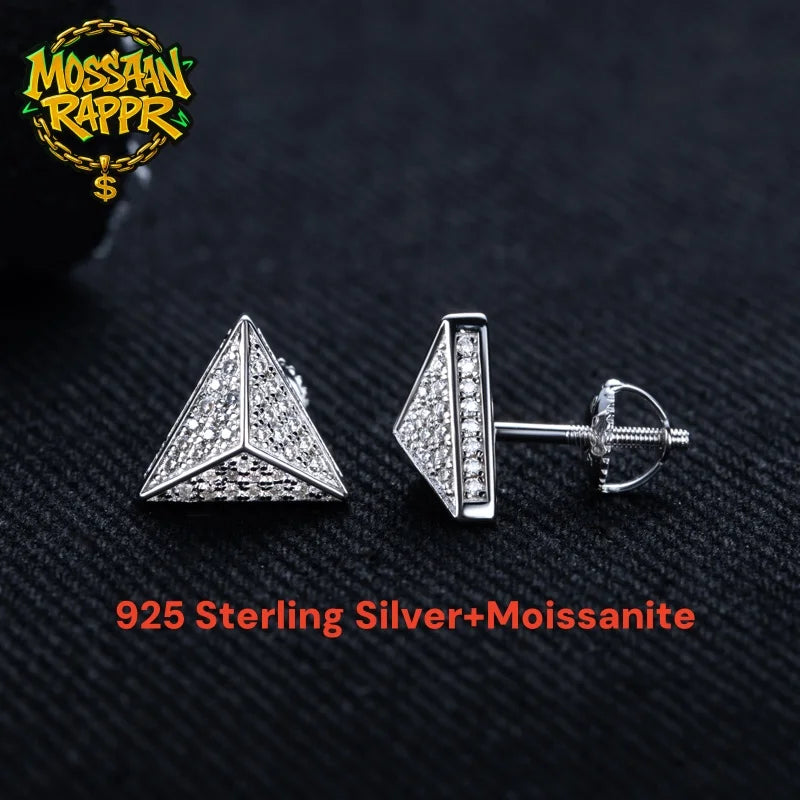 Iced Out Triangle Stud Earrings — 925 Silver