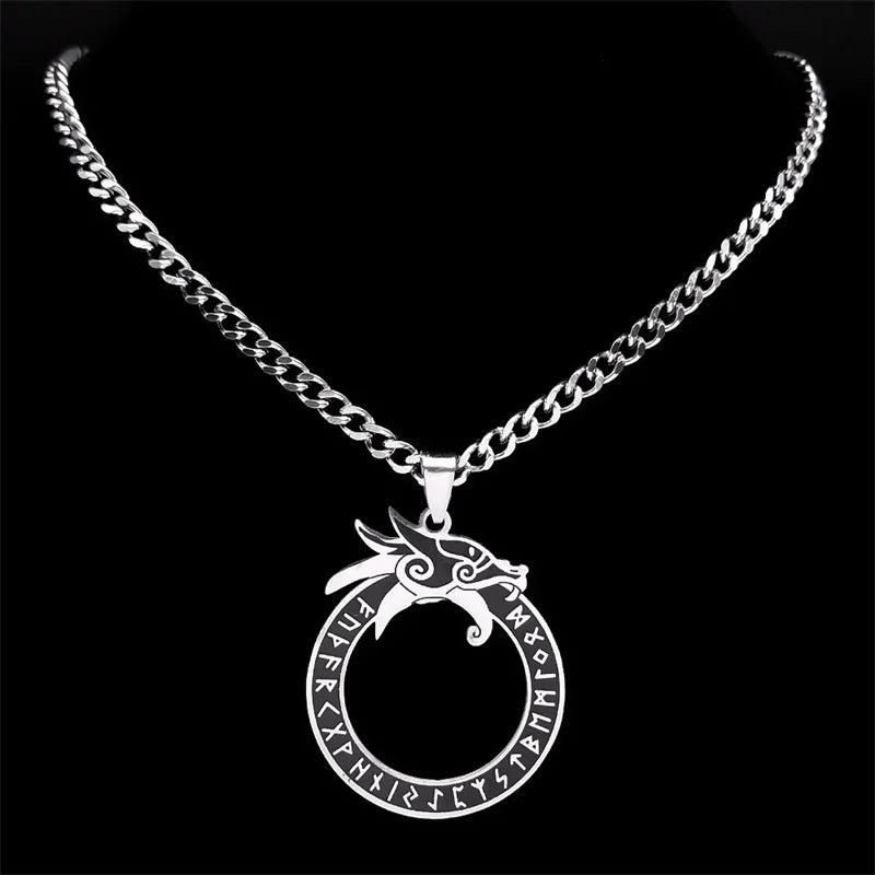 Dragon Viking Steel Pendant Nordic Rune Ouroboros