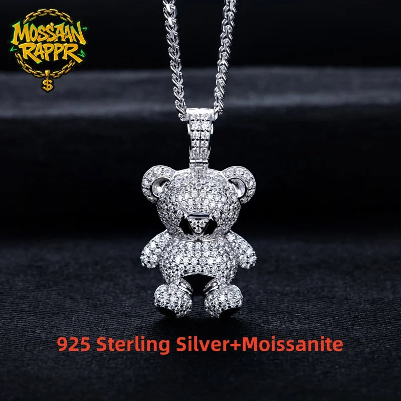 Iced Out Teddy Bear Pendant — 925 Silver