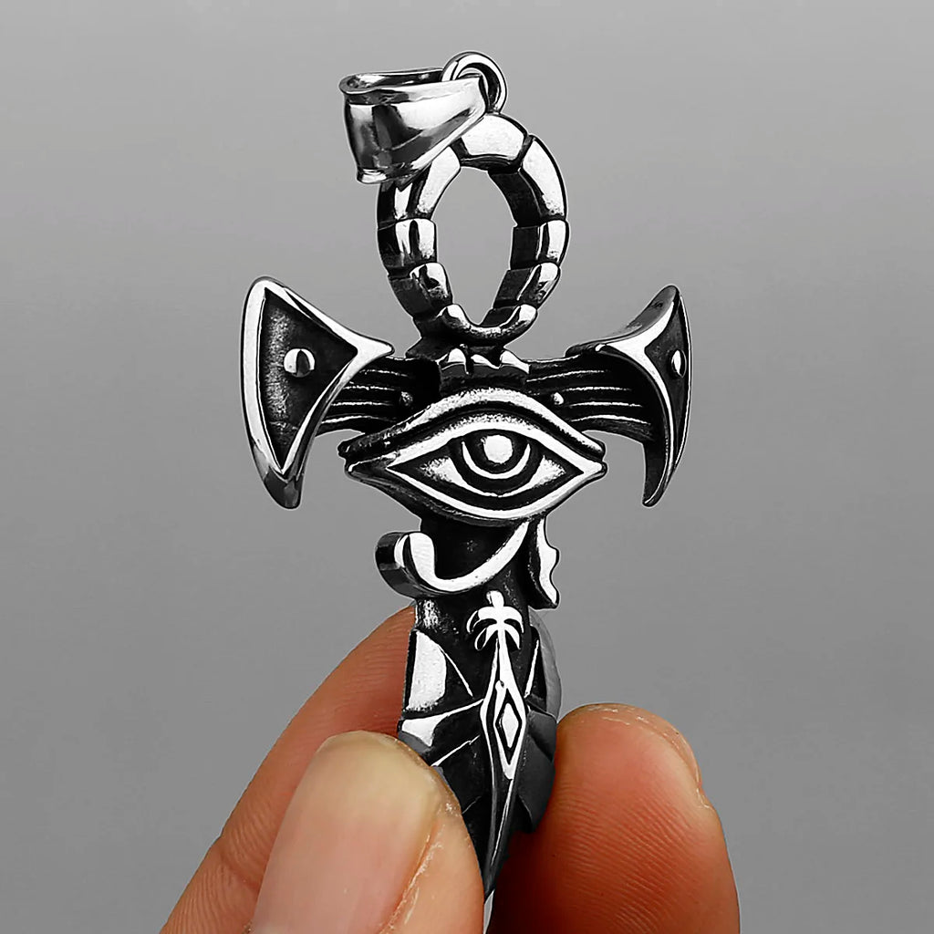 Nordic Viking Retro Cross Sword Eye of Horus Pendant Men's Amulet Titanium Stainless Steel Pendant Necklace Jewelry Wholesale