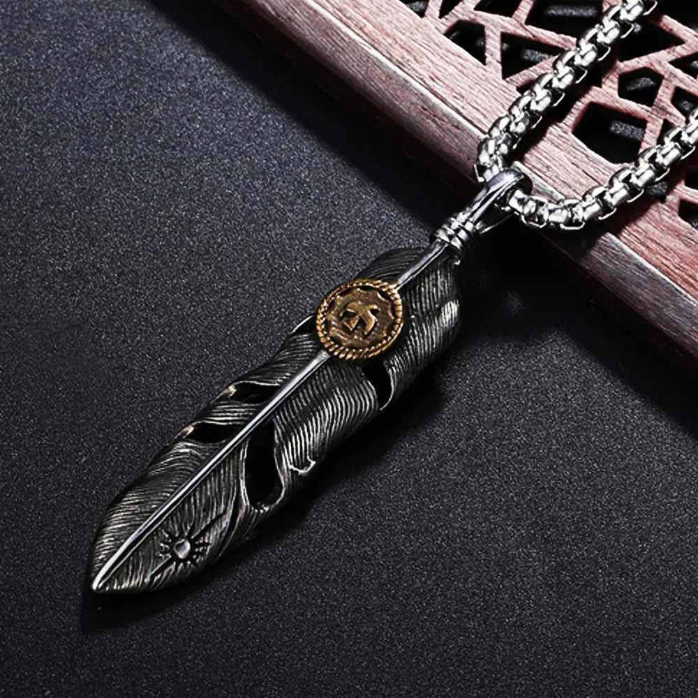 Vintage Stainless goro feather Necklace Men Women Punk Hip Hop Biker goro Pendant Chain Fashion Jewelry Gift