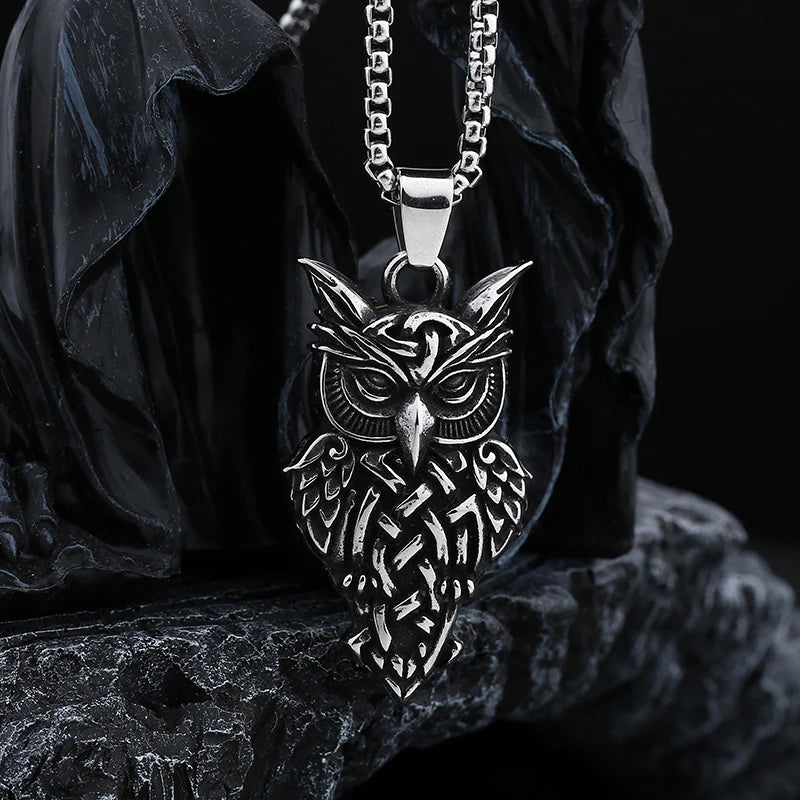 Good Polished Vintage 316L Stainless Steel Fashion Owl Pendant Necklace For Man Women Party Gift Animal Jewelry