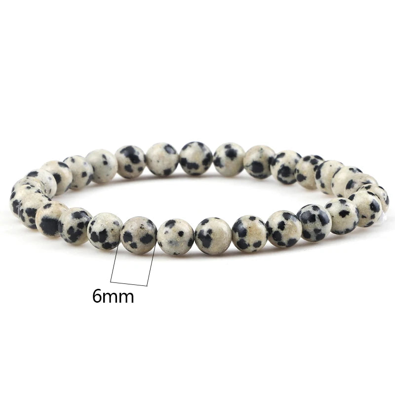 Fashion 4/6/8mm Stone Beads Prayer Bracelets For Women Men Spotted Stone Dalmatian Bead Bangle Yoga Healing Friend