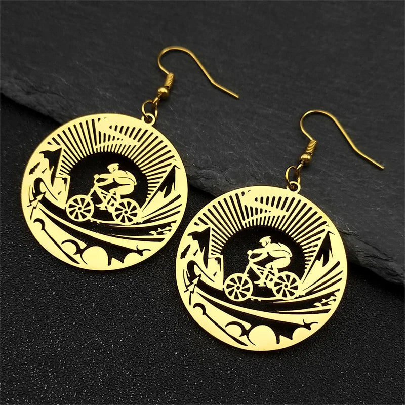Steel Earrings Bicycle Sports Bikers Hollow Drop