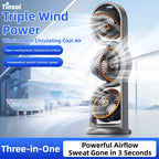 TINSOL New Portable USB Rechargeable Three-Head Fan – 360° Circulation, 5-Speed Wind, Dormitory and Outdoor Desktop Fan