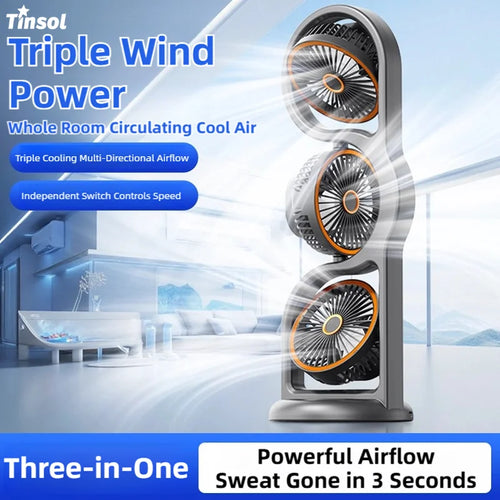 3-Head USB Fan — 360° Circulation, 5 Speeds