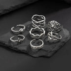 KunJoe 7 Pcs/Set Hip Hop Irregular Star Open Rings for Men New Punk Geometric Pentagram Adjustable Ring Male Jewelry