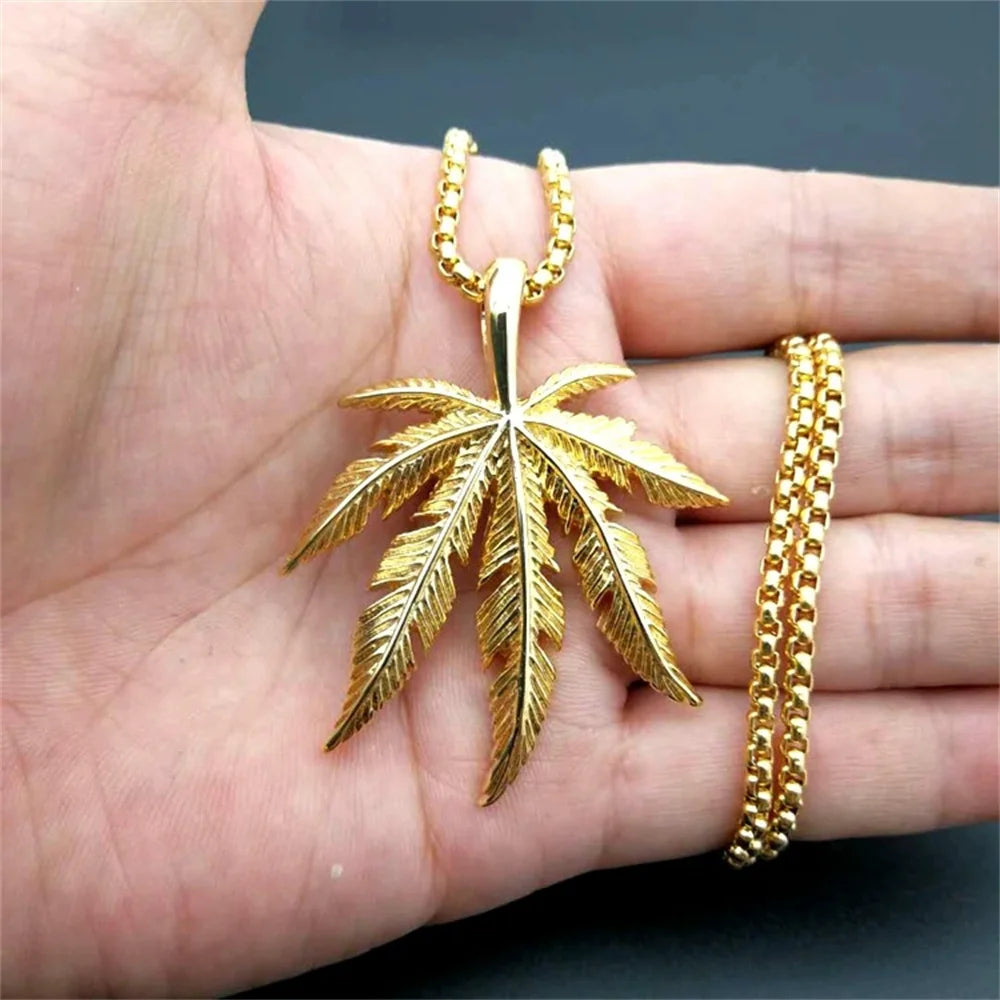 Hemp Leaf Gold Pendant Necklace