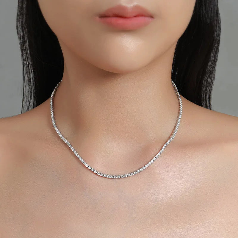 Luxury Solid Platinum PT950 Women's 2mm Mosane Diamond Necklace Single Row Diamond Clavicle Chain