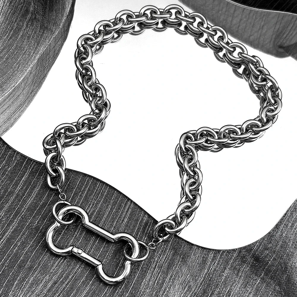 Punk Korean Dogs Bone Pendant Necklace For Women Egirl Stainless Steel Silver Color Cool Accessory Cute Diy Chain Jewelry Goth