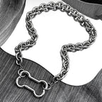 Punk Korean Dogs Bone Pendant Necklace For Women Egirl Stainless Steel Silver Color Cool Accessory Cute Diy Chain Jewelry Goth