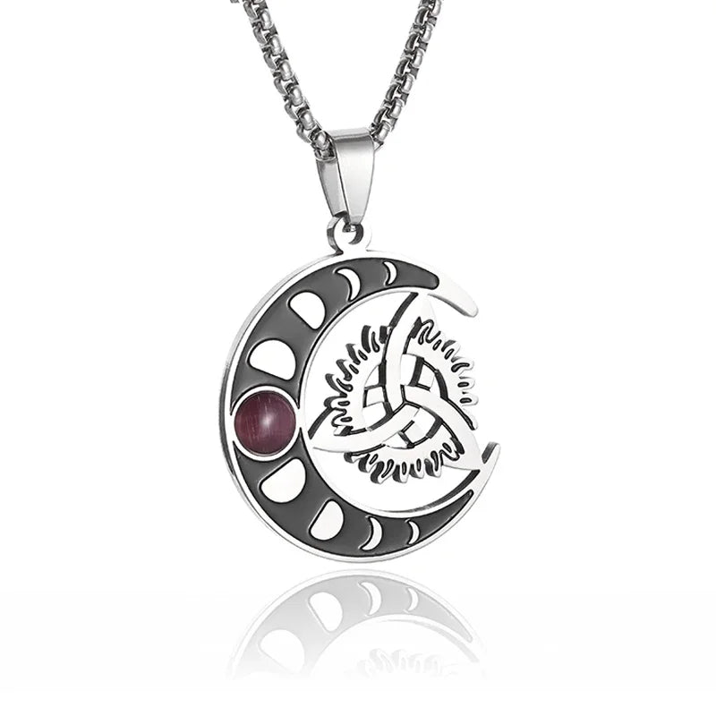 Silver Color Stainless Steel Pattern Witch Knot Pendant Necklace Celtic Knot Lucky Jewelry Christmas Gift for Friends Family