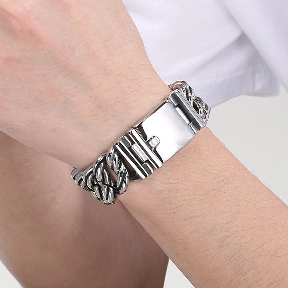 Vintage 18/22MM Width Twist Cuban Link Chain Bracelet for Man Cool Stainless Steel Bracelets Mens Male On Hand Jewelry
