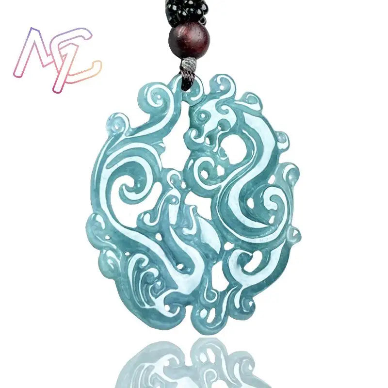 Myanmar Jadeite Dragon Phoenix Pendant Necklace Stone Fashion Accessories Luxury Talismans Burmese Jade Real Jewelry