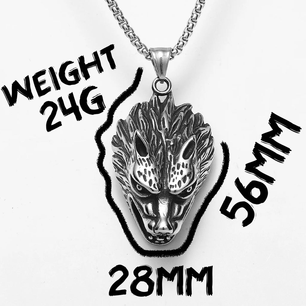 Wolf Head Pendant Necklace Stainless Steel