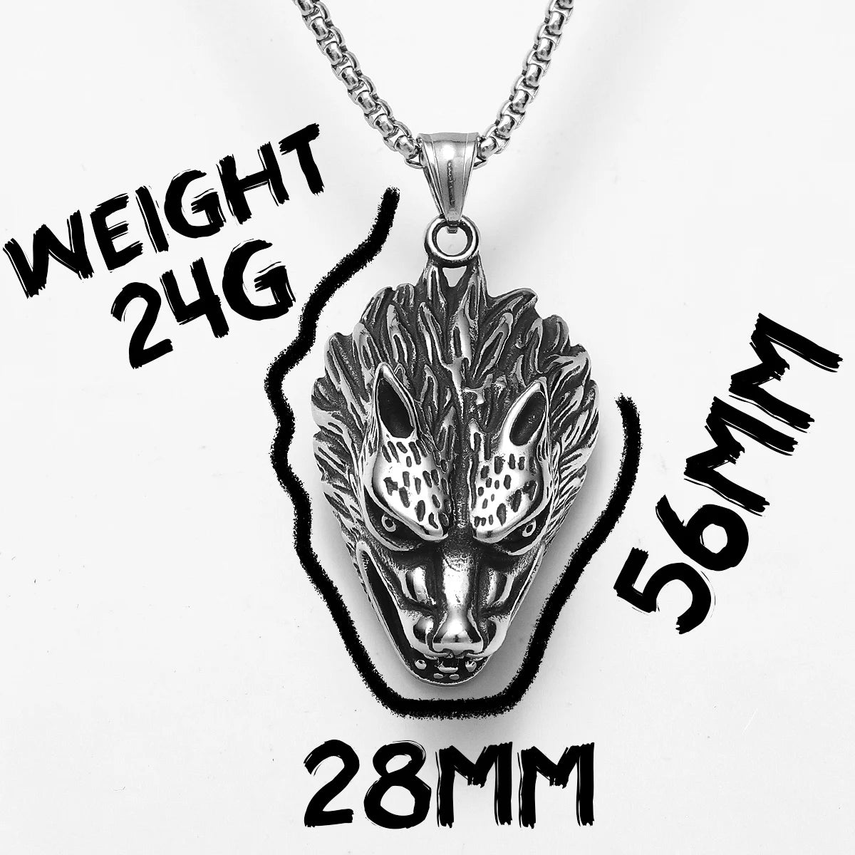 Wolf Head Pendant Necklace Stainless Steel
