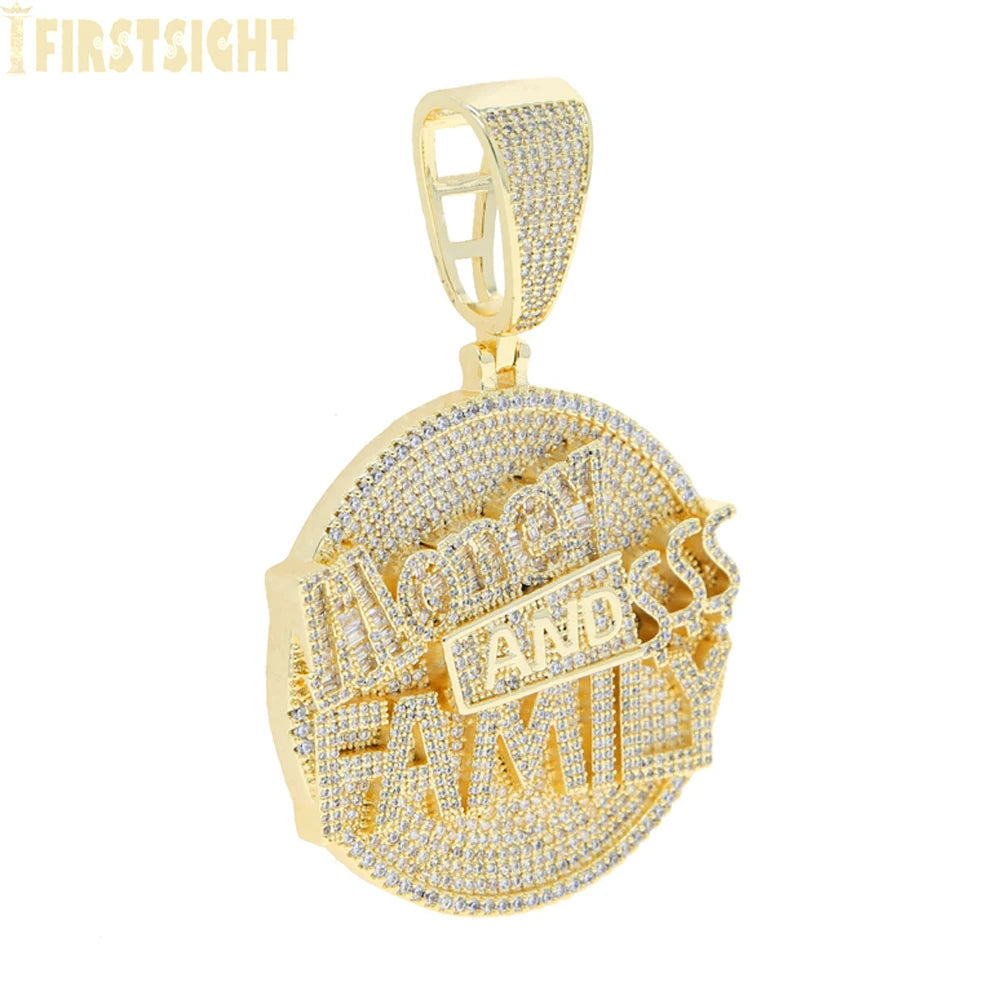New Hip Hop Money Pendant Necklace Gold Color Iced Out Bling CZ Cubic Zirconia Letters Rich Dollar Charm Men Women