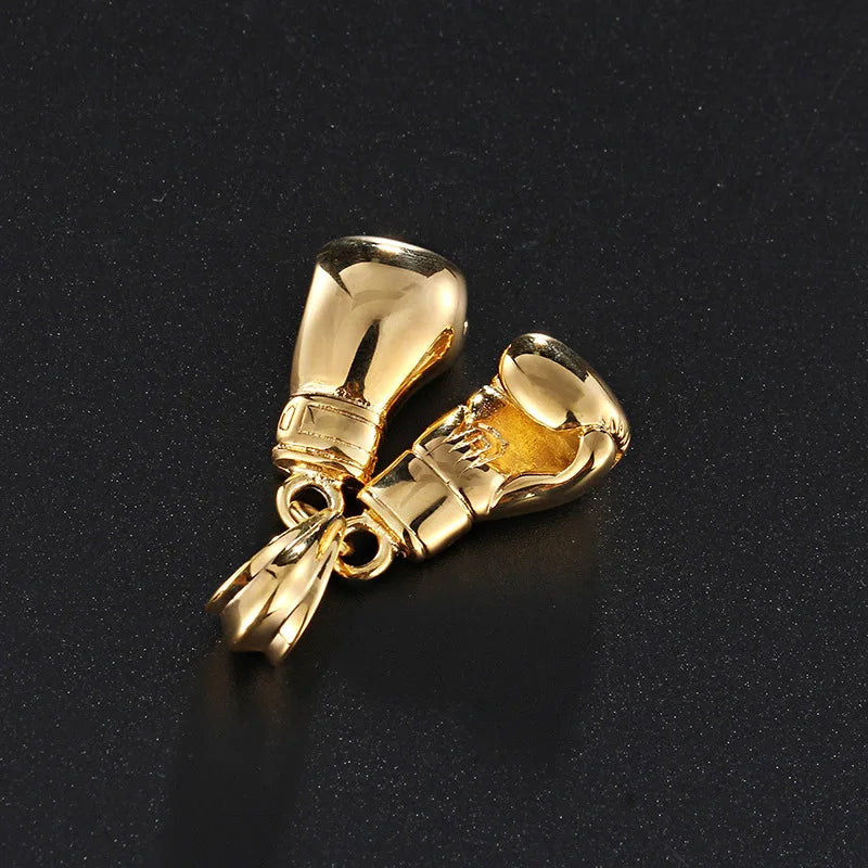 HaoYi Stainless Steel Boxing Gloves Pendant Necklace For Men Fashion Gold Silver Color Sports Jewelry Accessories