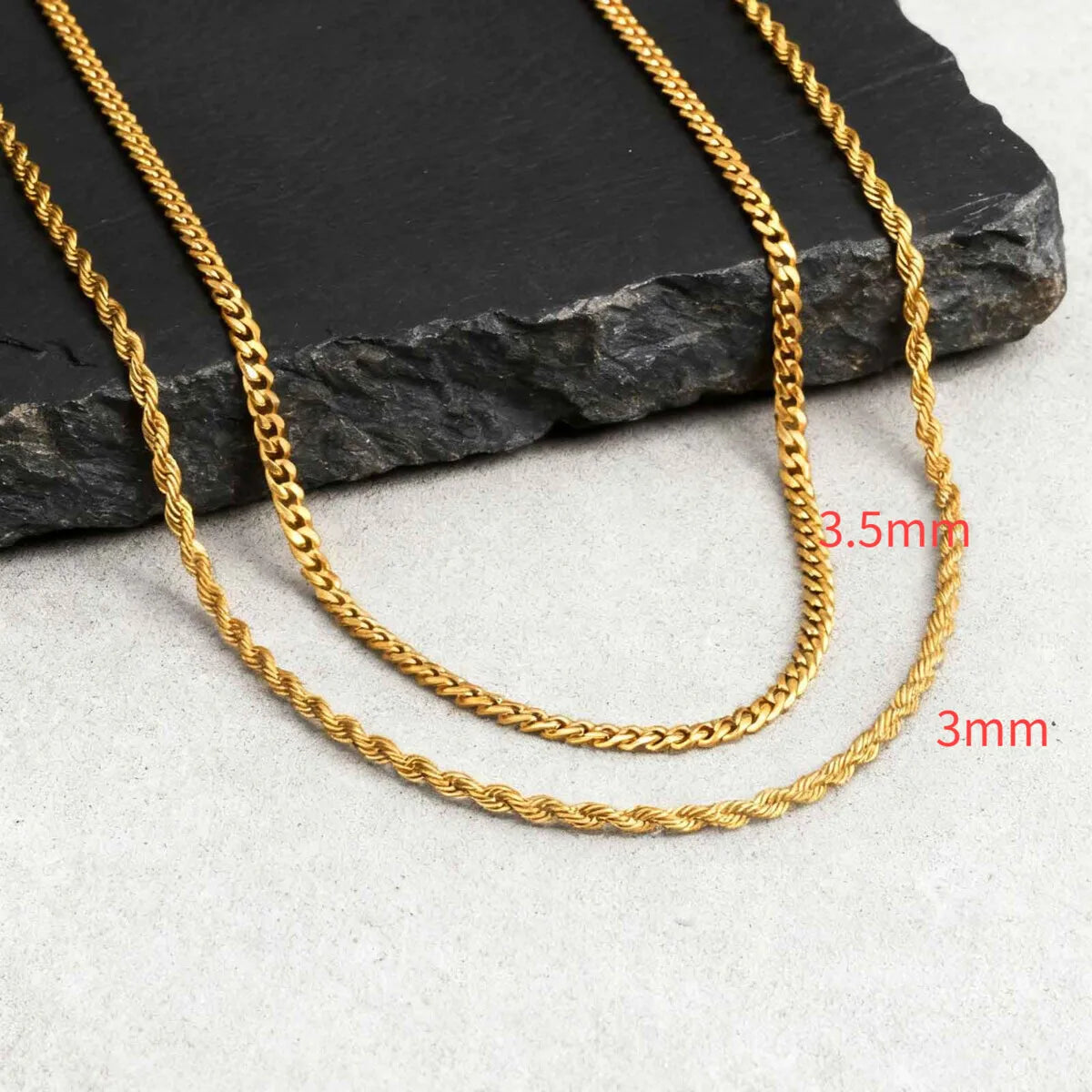 Two-Tone Cuban Box Rope Chain Necklace Set