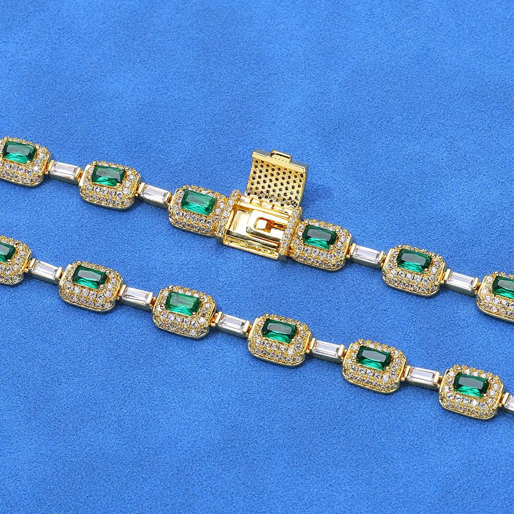 Luxury 24K 9999 Pure Gold real gold Hip-Hop Green Moissanite Diamond Bracelet Women's Emerald Bracelet