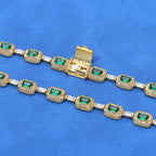 Luxury 24K 9999 Pure Gold real gold Hip-Hop Green Moissanite Diamond Bracelet Women's Emerald Bracelet