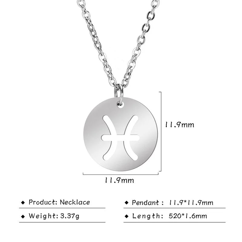 Kkjoy Stainless Steel Star Zodiac Sign Necklaces 12 Constellation Choker Pendants Necklace Aries Libra Leo Collier Birthday Gift