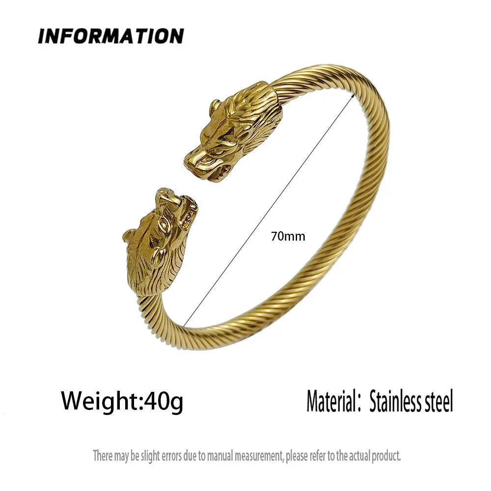 Wolf Head Wire Bracelet — Gold & Silver Color, Stainless Steel