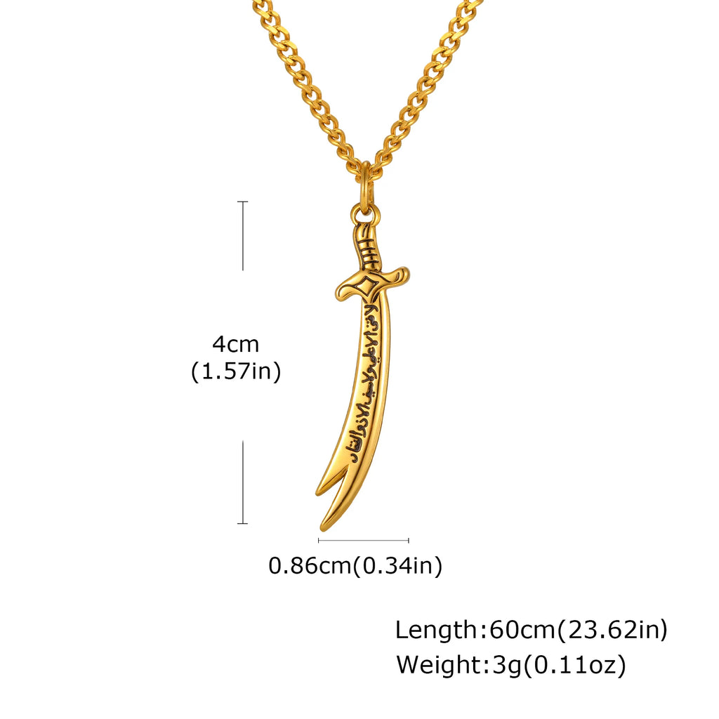 Zulfiqar Sword Pendant Necklace for Men,Islamic Imam Ali Zulfiqar Pendant Necklace,Talisman Amulet Religious Gift