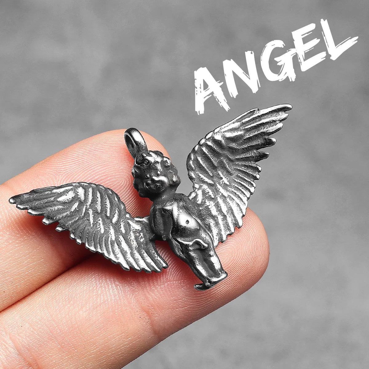 Angel Wings Cherub Pendant Necklace Stainless Steel