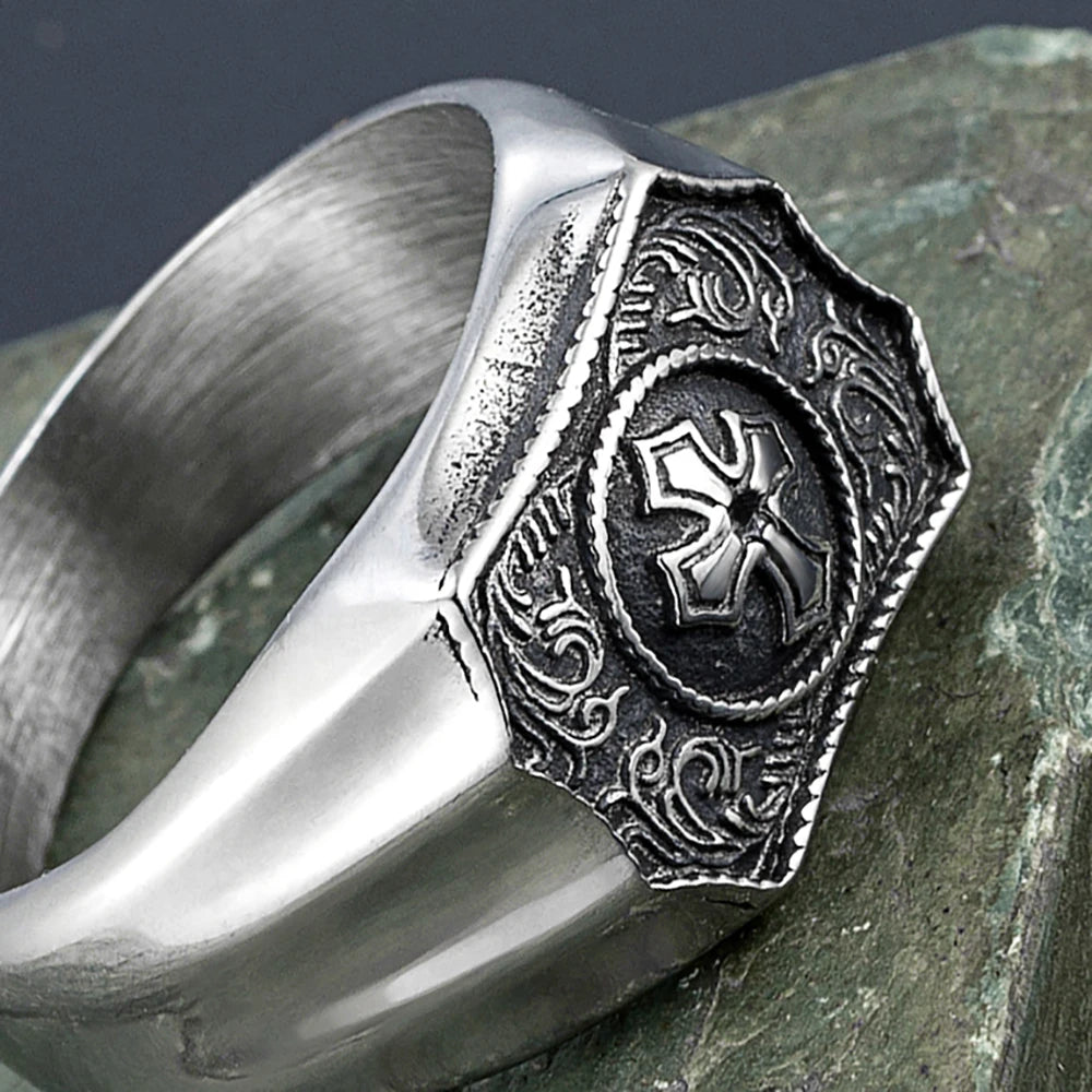 Faith and Strength Cross Ring for Men Women — Stainless Steel