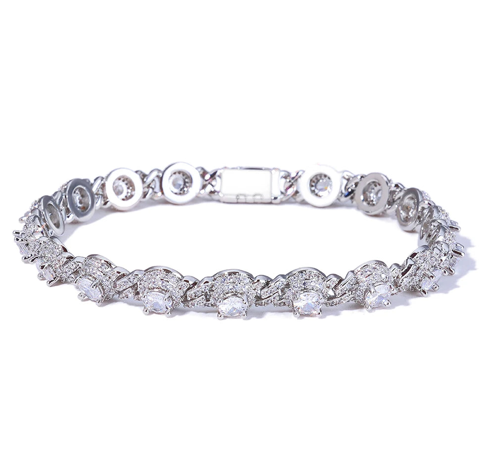 Gold Cuban Bracelet Iced Out 7.5MM Round Bead