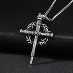 Thorn Crown Crucifix Necklace Franco Chain — Stainless Steel