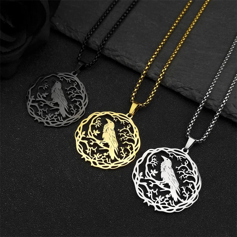 Gothic Raven Stainless Steel Pendant Necklace