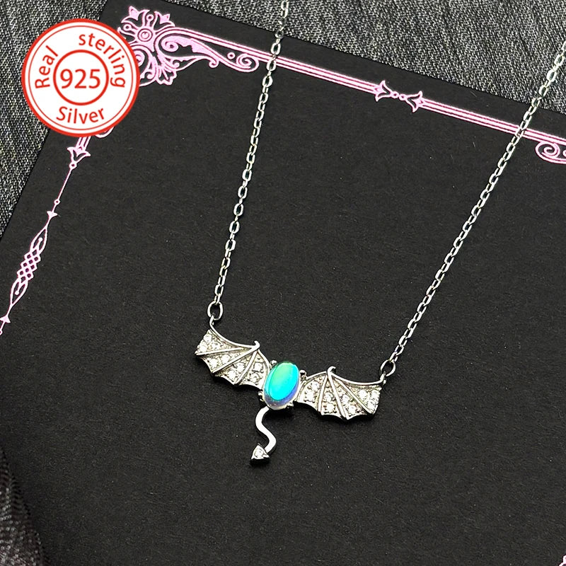 925 Silver Bat Zircon Pendant — Silver